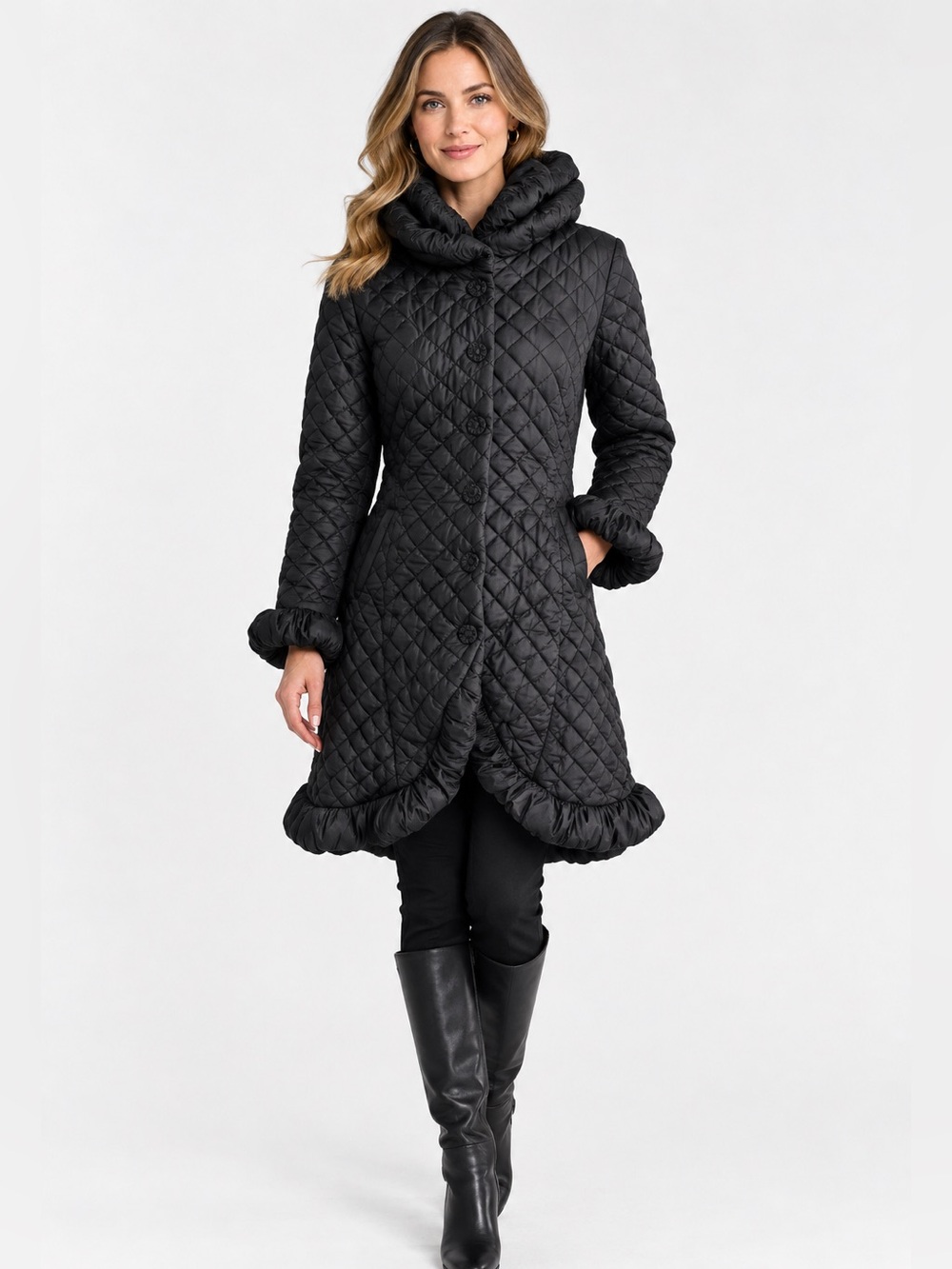Samuel Dong Black Puffer Coat Stylish Quilted SZ S